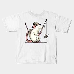 white rat fishing with fishing rod Kids T-Shirt